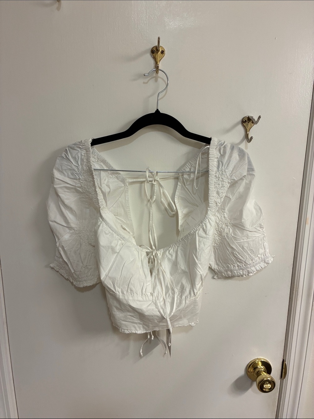 NWT-Zara White Puff Sleeve Tie-Front Crop Top-Sz L